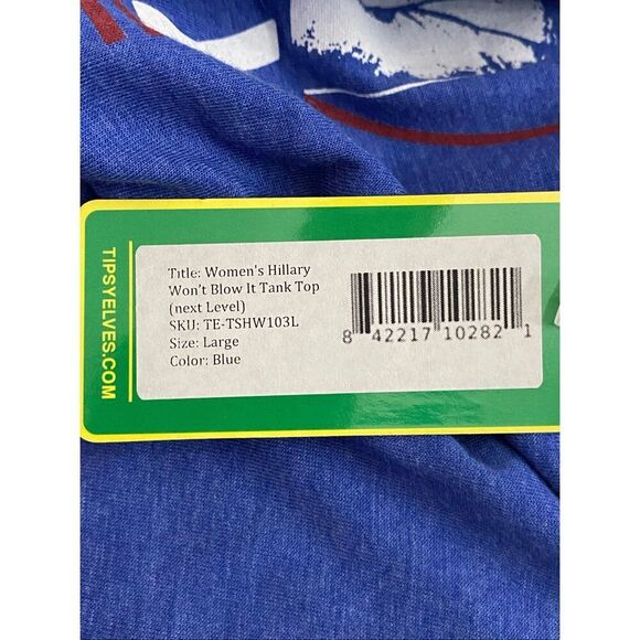 Hillary Clinton She Won’t Blow It Tank Tipsy Elves Blue Women’s Sz Large - Picture 4 of 4